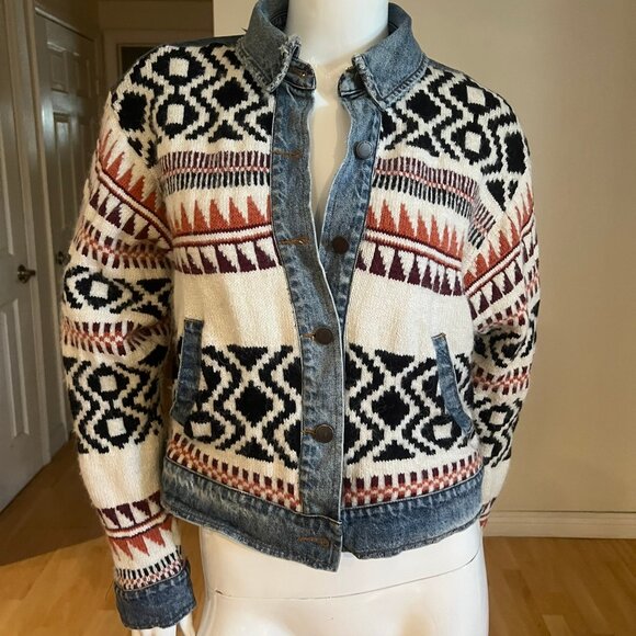 FREE PEOPLE LAKESIDE DENIM AZTEC PRINT JACKET SIZE XS/S XSMALL/SMALL - Picture 1 of 5